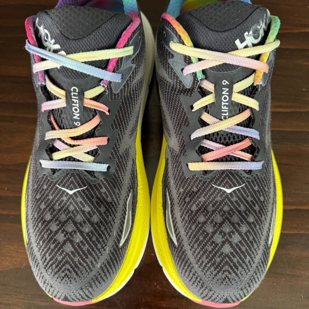 Hoka One One Clifton 9 Men's 11.5D Running Black Rainbow Sneakers 1127895 BAAB - Picture 11 of 12